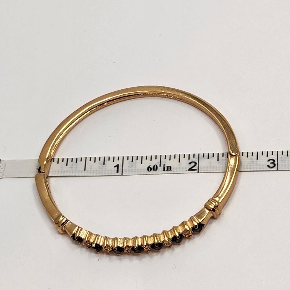 Blue Clear Crystal Gold Tone Bangle Hinged Bracelet Costume Jewelry Workwear - Picture 6 of 6